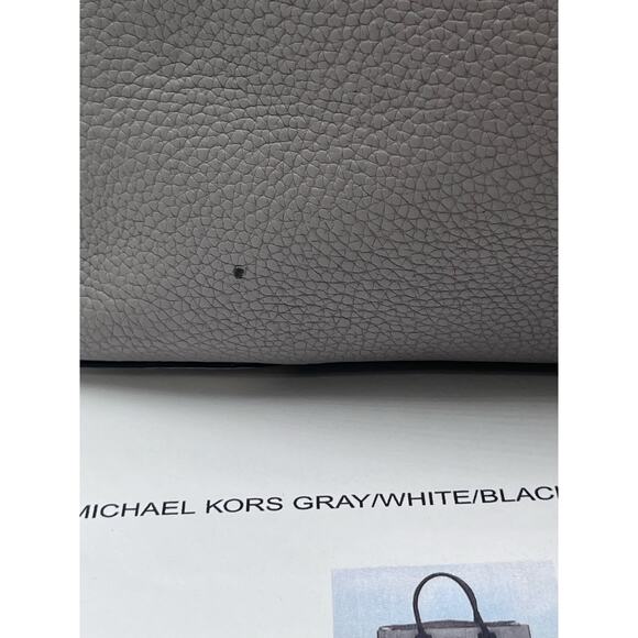 MICHAEL KORS Mercer Black Gray Cream Color-Block Saffiano Leather Tote Bag COA - Picture 4 of 16